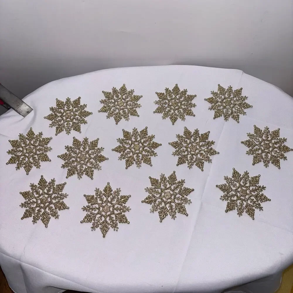 Glittery Gold Snowflake Decorations - 13 Count